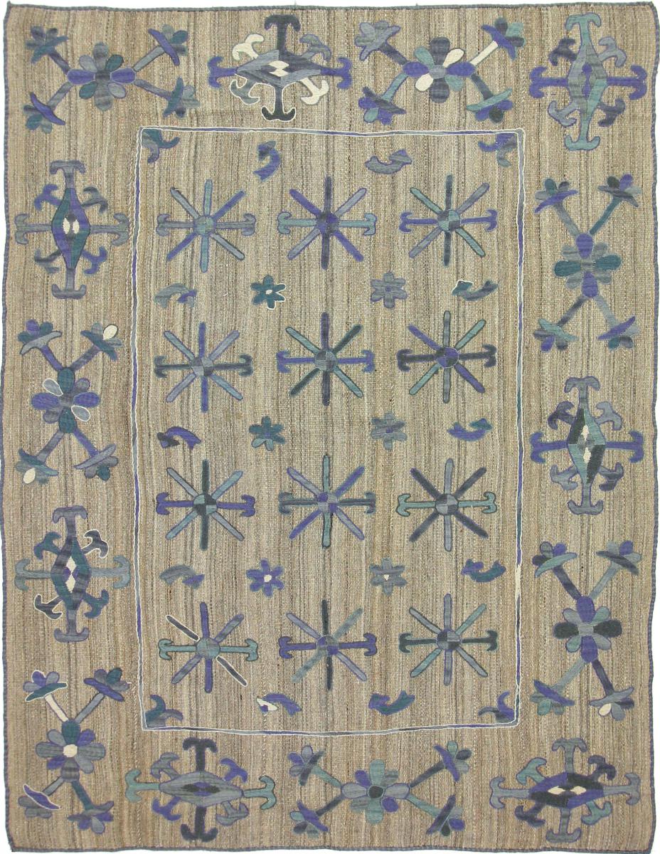 Nain Trading Tappeto Tessuto a Mano Kilim Afghan Soozani 231x182 Beige/Blu Scuro (Lana, Afghanistan) Nain Trading Tappeto Tessuto a Mano Kilim Afghan Soozani 231x182 Beige/Blu Scuro (Lana, Afghanistan)