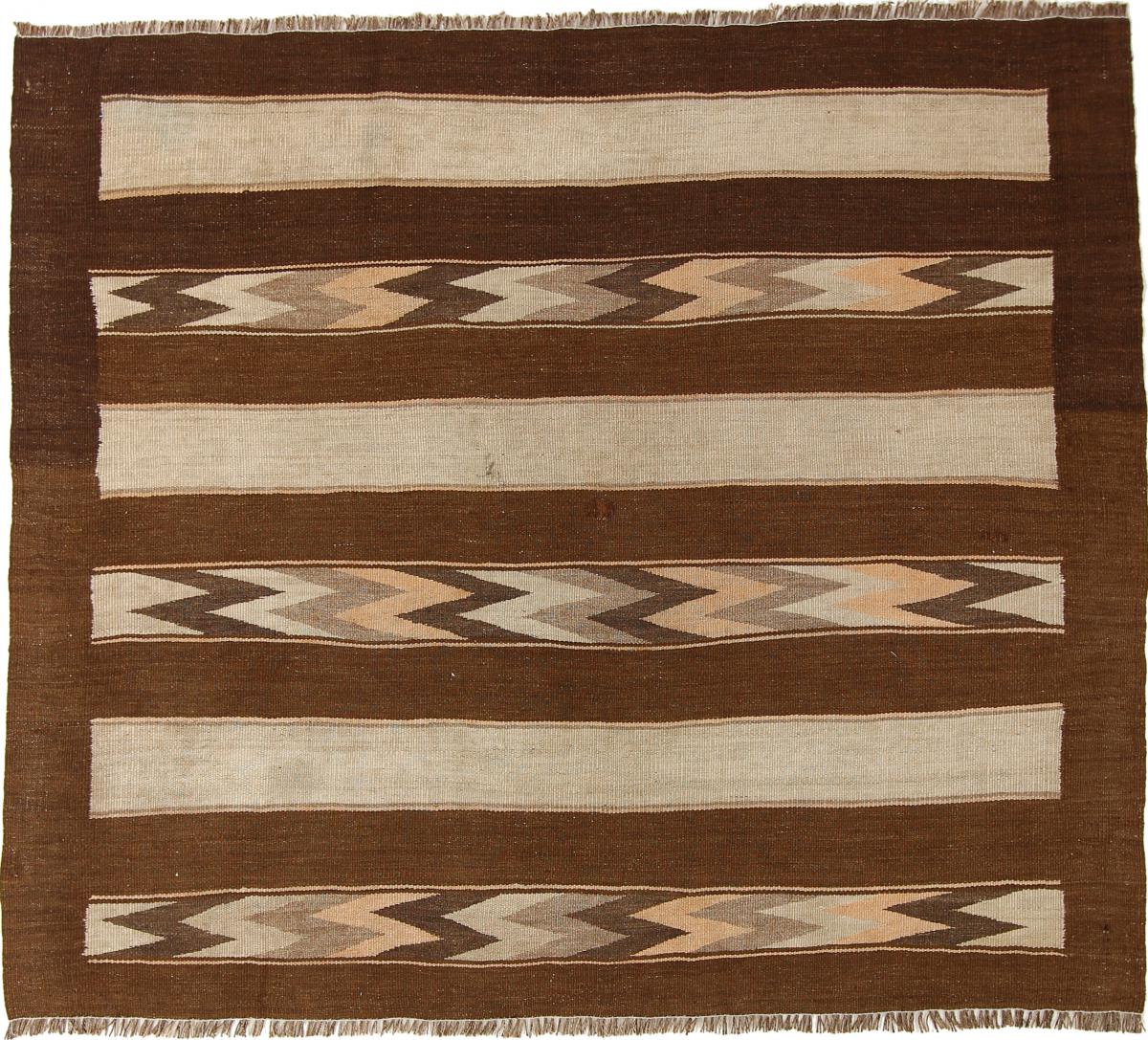 Nain Trading Tappeto Kilim Fars Azerbaijan Antico 134x153 Beige/Marrone (Lana, Persia/Iran, Tessuto a mano) Nain Trading Tappeto Kilim Fars Azerbaijan Antico 134x153 Beige/Marrone (Lana, Persia/Iran, Tessuto a mano)