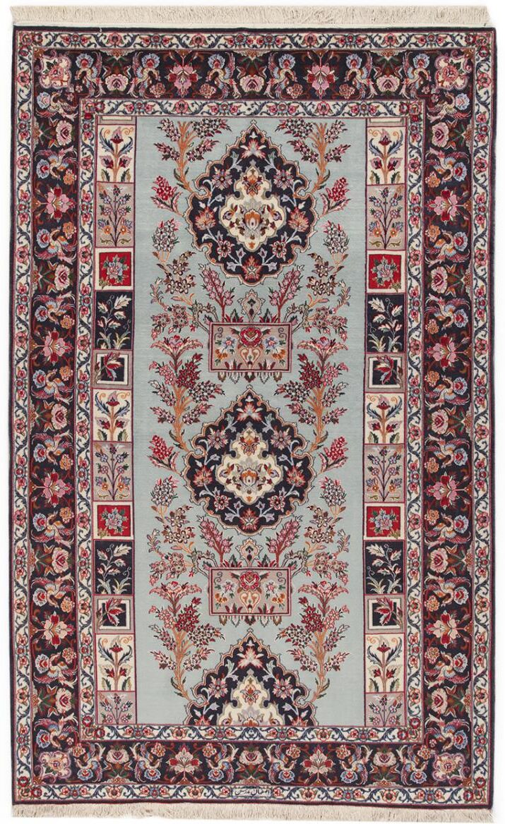 Nain Trading Tappeto Persiano Isfahan Ordito in Seta 250x153 Grigio Scuro/Beige (Annodato a mano, Persia/Iran, Lana / Seta)