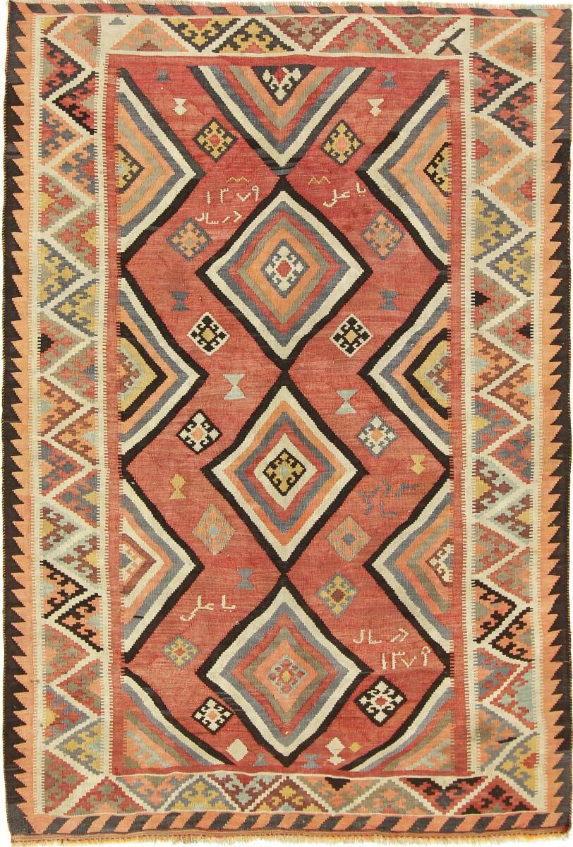 Nain Trading Tappeto Tessuto a Mano Kilim Fars Azerbaijan Antico 241x160 Beige/Marrone Scuro (Lana, Persia/Iran)