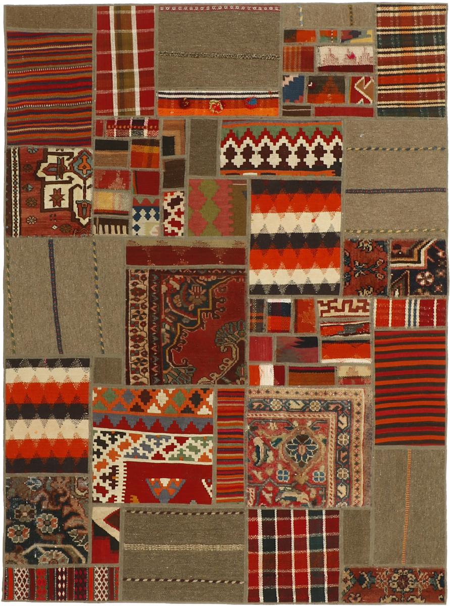 Nain Trading Tappeto Kilim Patchwork 199x141 Grigio Scuro/Marrone Scuro (Lana, Persia/Iran, Tessuto a mano)