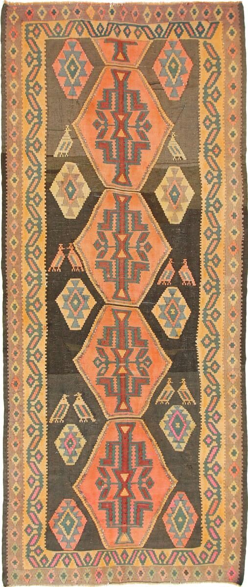 Nain Trading Tappeto Orientale Kilim Fars Azerbaijan Antico 383x158 Corridore Marrone Scuro/Arancione (Lana, Persia/Iran, Tessuto a mano) Nain Trading Tappeto Orientale Kilim Fars Azerbaijan Antico 383x158 Corridore Marrone Scuro/Arancione (Lana, Persia/Iran, Tessuto a mano)