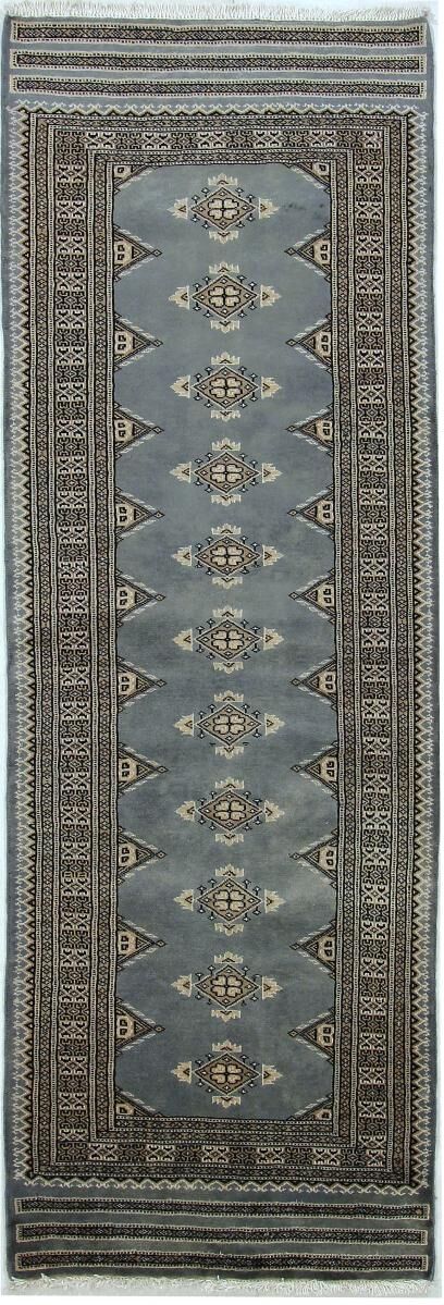 Nain Trading Tappeto Fatto A Mano Pakistan Buchara 3ply 225x76 Corridore Marrone Scuro/Azzurro (Lana / Seta, Pakistan)