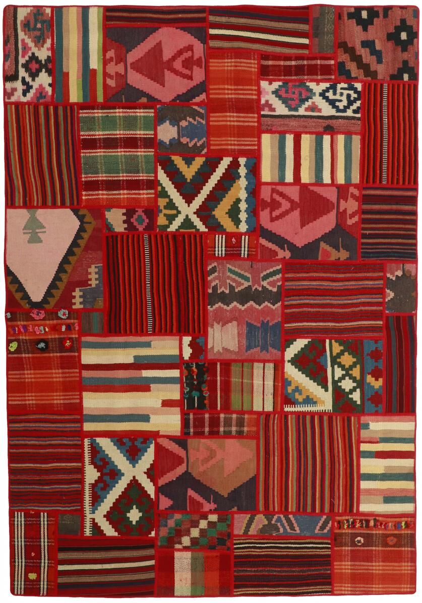 Nain Trading Tappeto Orientale Kilim Patchwork 230x162 Rosso Scuro/Rosa (Persia/Iran, Lana, Tessuto a mano)