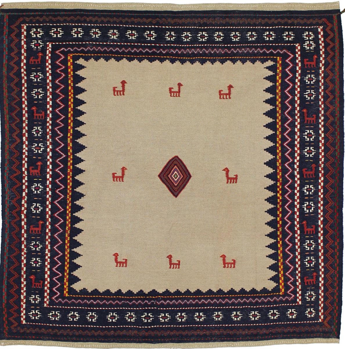 Nain Trading Tappeto Orientale Kilim Fars Sofreh 136x143 Quadrato Beige/Marrone Scuro (Persia/Iran, Lana, Tessuto a mano) Nain Trading Tappeto Orientale Kilim Fars Sofreh 136x143 Quadrato Beige/Marrone Scuro (Persia/Iran, Lana, Tessuto a mano)