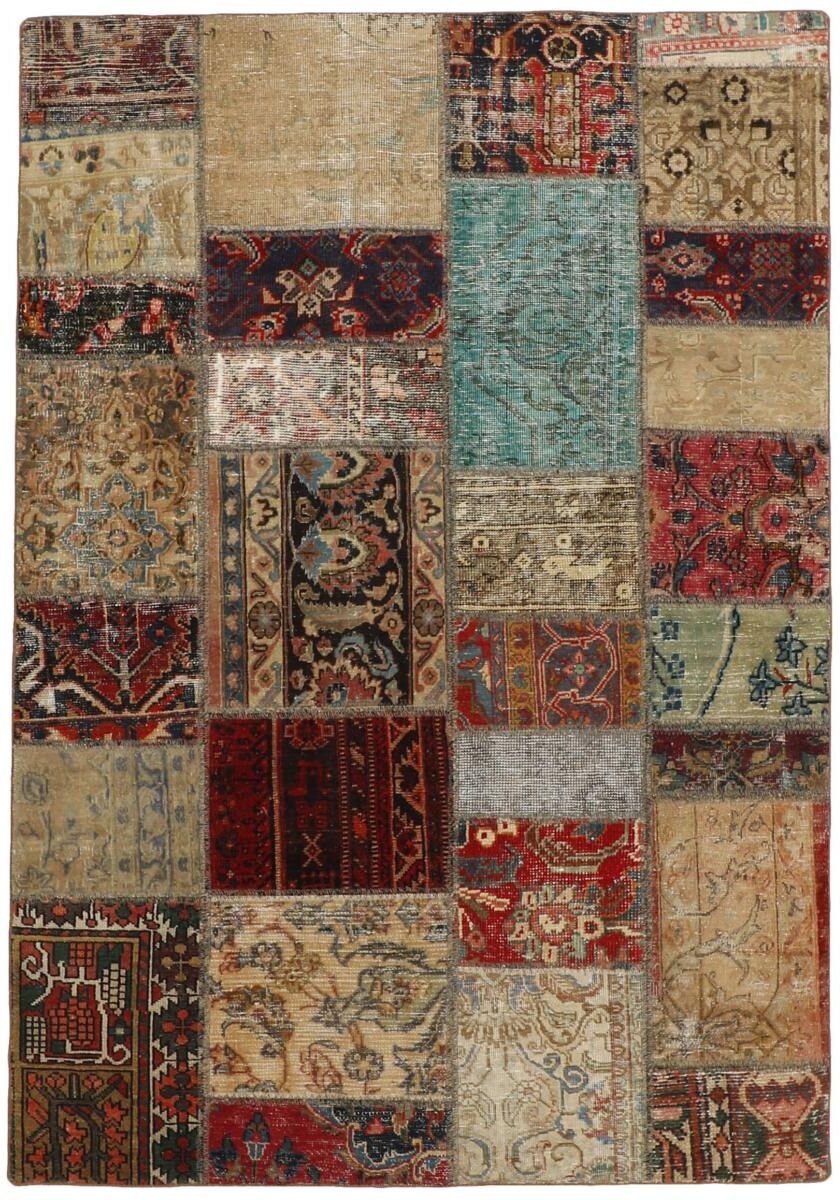 Nain Trading Tappeto Patchwork 201x141 Moderna/Design Grigio Scuro/Marrone Scuro (Annodato a mano, Lana, Persia/Iran)
