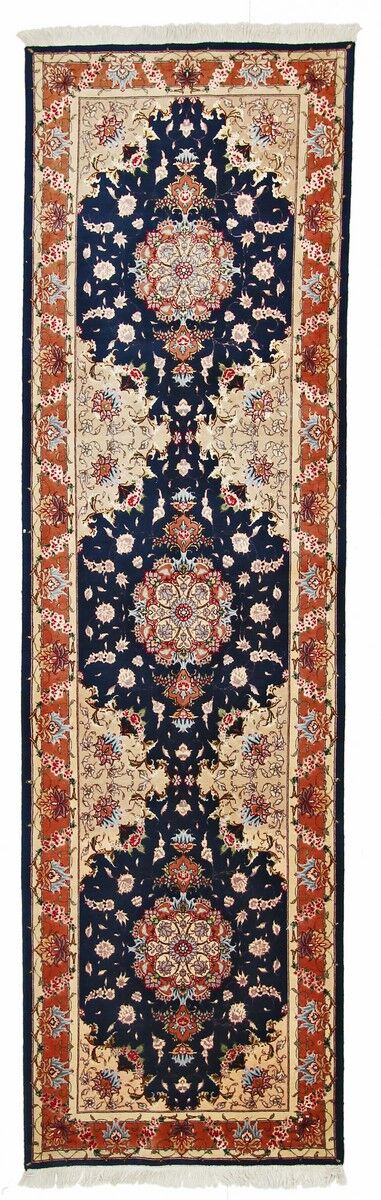 Nain Trading Tappeto Fatto A Mano Tabriz 50Raj 309x81 Corridore Grigio Scuro/Marrone (Lana / Seta, Persia/Iran)