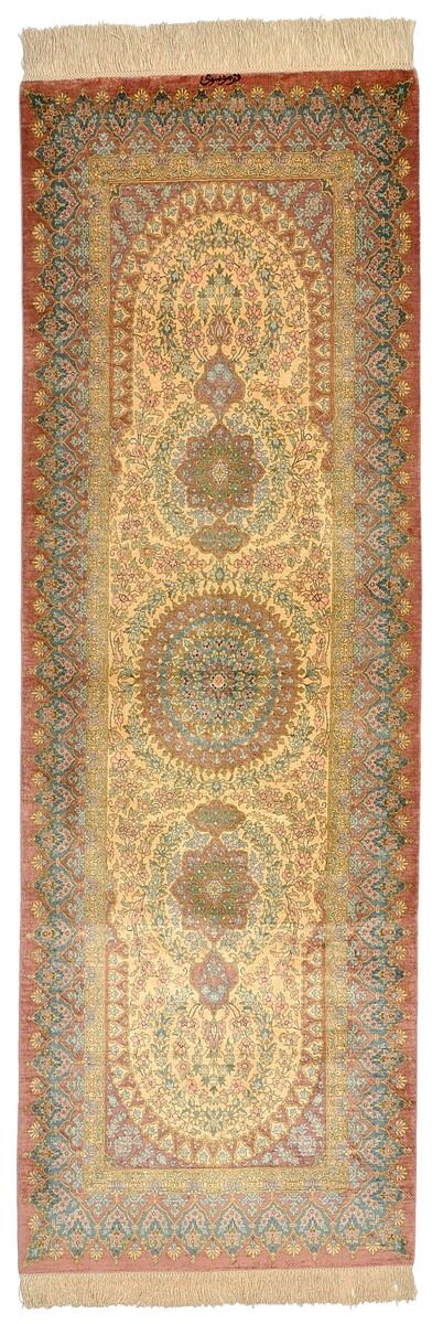 Nain Trading Tappeto Fatto A Mano Qum di Seta 196x66 Corridore Beige/Marrone (Seta, Persia/Iran)