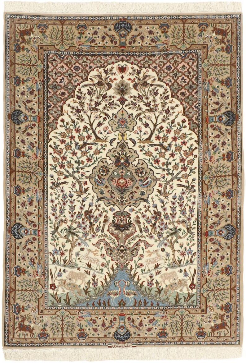 Nain Trading Tappeto Fatto A Mano Isfahan Ordito in Seta 189x131 Beige/Marrone Scuro (Lana / Seta, Persia/Iran) Nain Trading Tappeto Fatto A Mano Isfahan Ordito in Seta 189x131 Beige/Marrone Scuro (Lana / Seta, Persia/Iran)