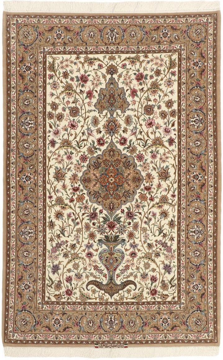 Nain Trading Tappeto Isfahan Ordito in Seta 201x129 Beige/Marrone Scuro (Lana / Seta, Persia/Iran, Annodato a mano) Nain Trading Tappeto Isfahan Ordito in Seta 201x129 Beige/Marrone Scuro (Lana / Seta, Persia/Iran, Annodato a mano)