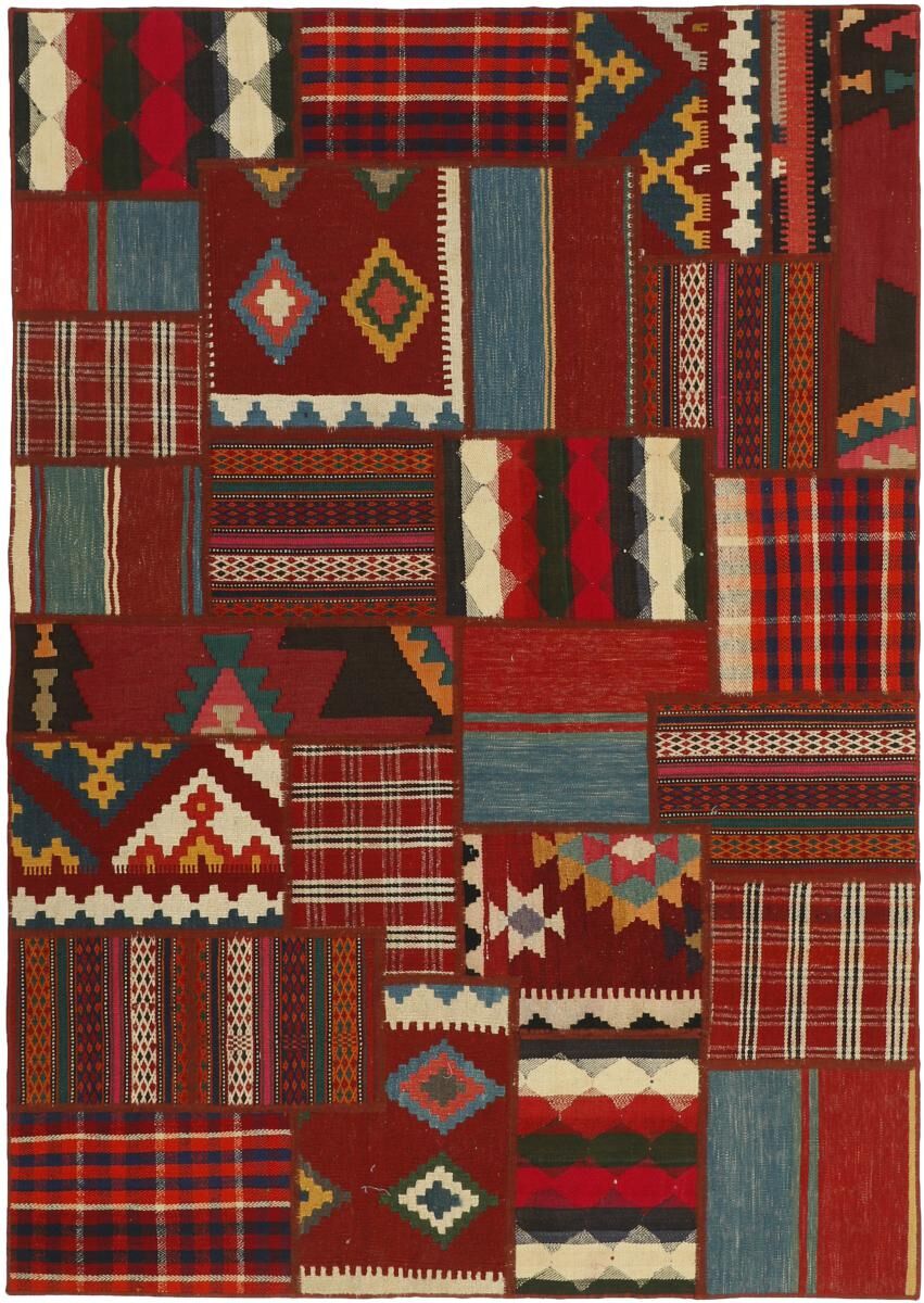 Nain Trading Tappeto Kilim Patchwork 204x141 Grigio Scuro/Viola (Lana, Persia/Iran, Tessuto a mano) Nain Trading Tappeto Kilim Patchwork 204x141 Grigio Scuro/Viola (Lana, Persia/Iran, Tessuto a mano)