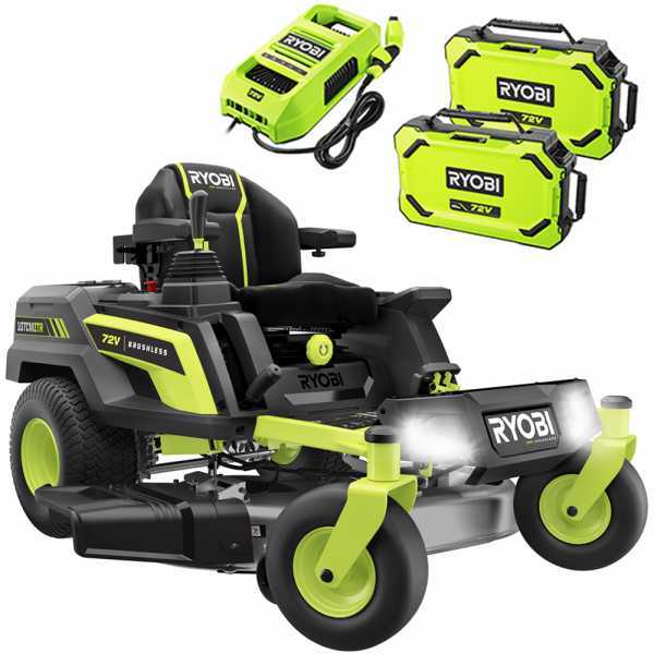 ryobi ztrx107 - trattorino tagliaerba a batteria a raggio zero -  72v/20ah - taglio da 107cm - 2in1