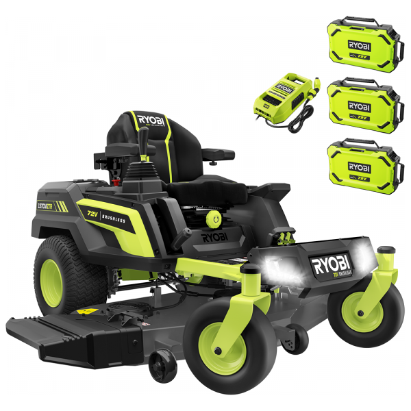 ryobi ztrx137 - trattorino tagliaerba a batteria a raggio zero - 72v/30ah - taglio da 137cm - 2in1