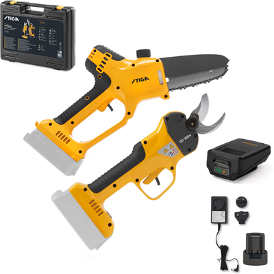 Stiga SP 100e Kit - Kit Potatore a batteria + Forbici elettriche da potatura - 20V/2Ah - Diametro di taglio 50mm Stiga SP 100e Kit - Kit Potatore a batteria + Forbici elettriche da potatura - 20V/2Ah - Diametro di taglio 50mm