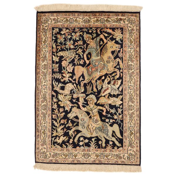 annodato a mano. provenienza: india cachemire puri di seta 24 / 24 quality tappeto 65x94