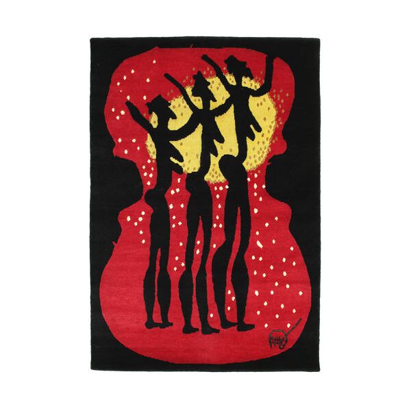 rugvista tappeto di lana dance 100x140 fatto a mano moderno nero/rosso