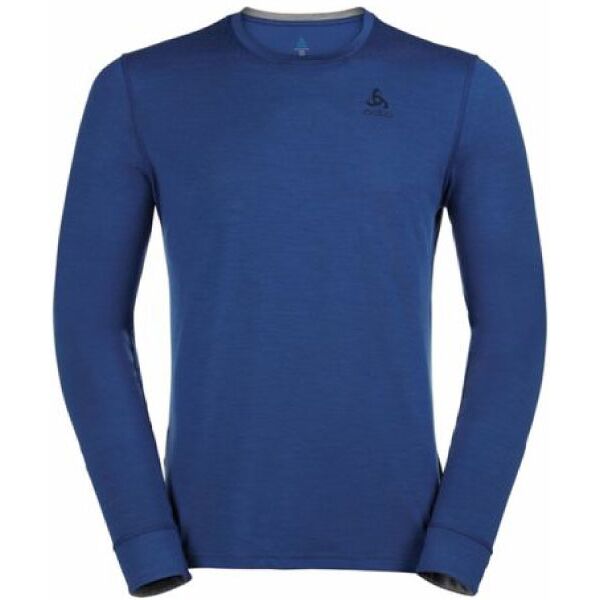 odlo natural 100 merino warm suw top crew neck ls solidate blue grey melange s