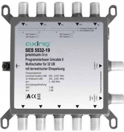 Axing SAT multiswitch Unicable  SES 5532-19 Numero utenti: 32 Axing SAT multiswitch Unicable  SES 5532-19 Numero utenti: 32