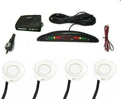 Takestop Kit Sistema di 4 SENSORI Bianco Bianchi di PARCHEGGIO per Auto con Display LED Acustico Takestop Kit Sistema di 4 SENSORI Bianco Bianchi di PARCHEGGIO per Auto con Display LED Acustico