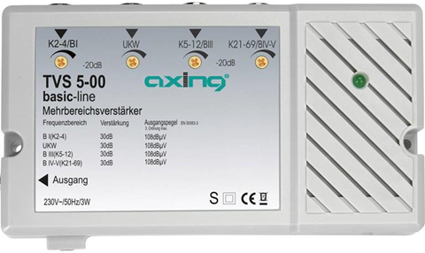 Axing Amplificatore multibanda Onde ultracorte  TVS 00500 30 dB Axing Amplificatore multibanda Onde ultracorte  TVS 00500 30 dB