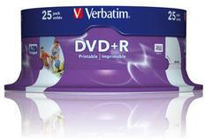 Verbatim DVD+r  4,7Gb 25pcs pack 16x spindel wide printable retai Verbatim DVD+r  4,7Gb 25pcs pack 16x spindel wide printable retai