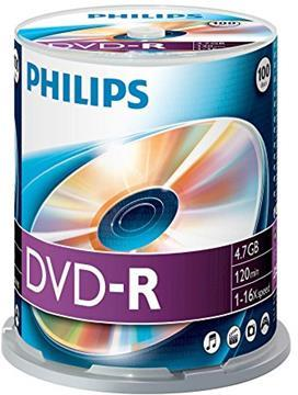 Philips DVD-R vergini  DM4S6B00F 4,7GB, 120min. in campana da 100 pezzi Philips DVD-R vergini  DM4S6B00F 4,7GB, 120min. in campana da 100 pezzi