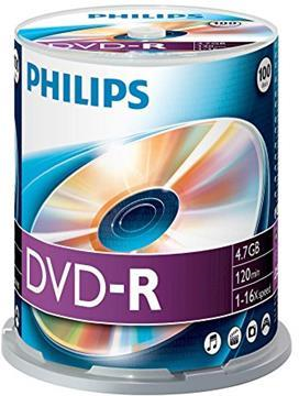 Philips DVD-R vergini  DM4S6B00F 4,7GB, 120min. in campana da 100 pezzi