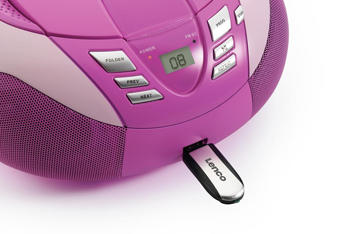 Lenco SCD - 37 Radio portatile AM /FM con lettore CD / MP3, antenna telescopica , USB, Rosa