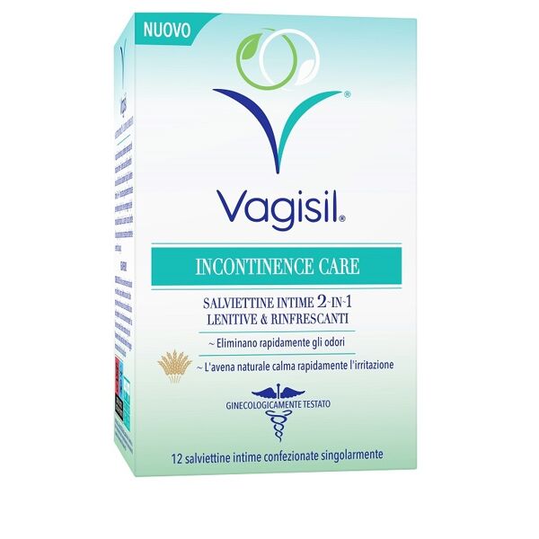 combe italia vagisil incontinence care salviettine intime 2in1 lenitive & rinfrescanti 12 pezzi