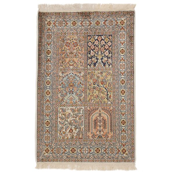 annodato a mano. provenienza: india kashmir puri di seta tappeto 63x98