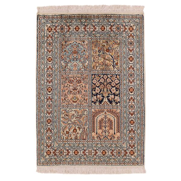 annodato a mano. provenienza: india kashmir puri di seta tappeto 66x91