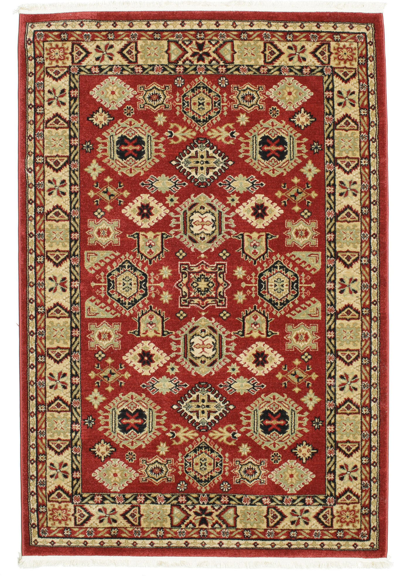 rugvista shirvan kazak tappeto - rosso / beige 140x200