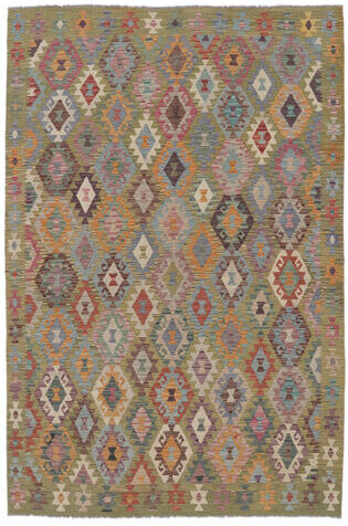 Annodato a mano. Provenienza: Afghanistan 201X303 Tappeto Orientale Kilim Afghan Old Style Tappeto Marrone/Giallo Scuro (Lana, Afghanistan)