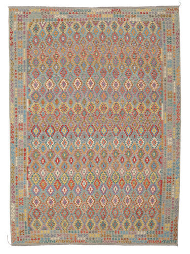 Annodato a mano. Provenienza: Afghanistan Kilim Afghan Old Style Tappeto 356X492 Tappeto Di Lana Marrone/Giallo Scuro Largo Tappeto