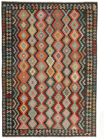 Annodato a mano. Provenienza: Afghanistan Kilim Afghan Old Style Tappeto 239X344 Tappeto Di Lana Nero/Rosso Scuro Largo Tappeto