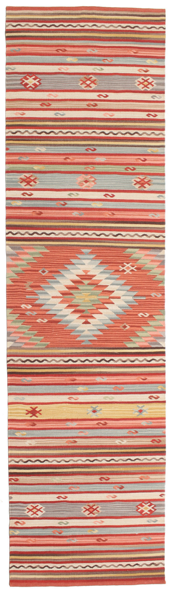 RugVista Kilim Mersin Tappeto - Rosso corallo / Multicolore 80x300