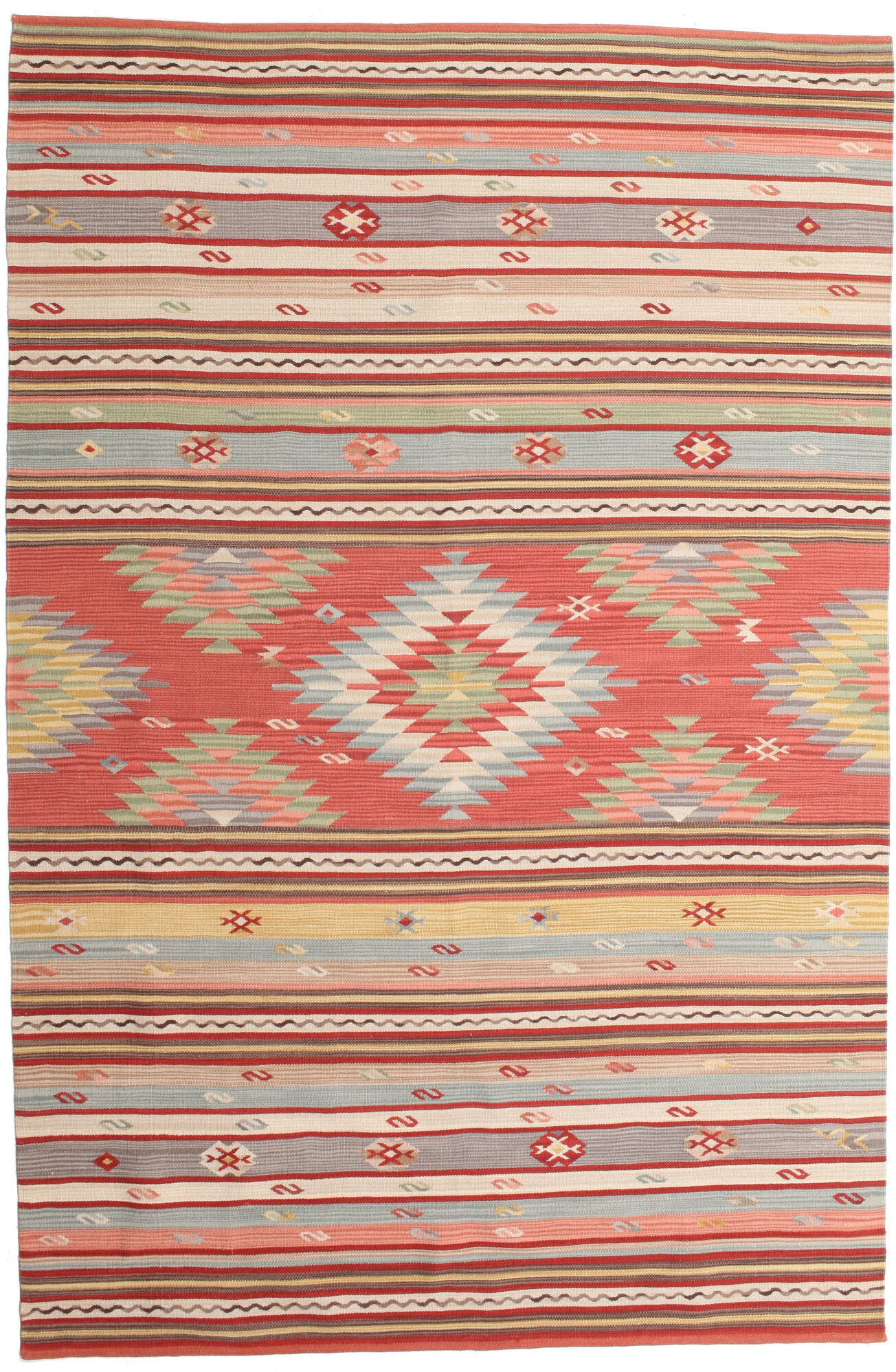 RugVista Kilim Mersin Tappeto - Rosso corallo / Multicolore 190x290