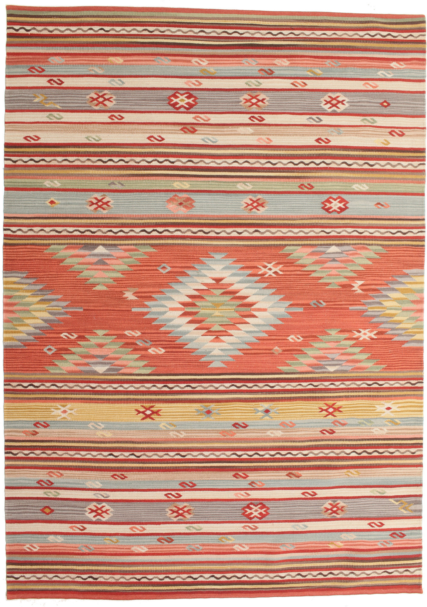 RugVista Kilim Mersin Tappeto - Rosso corallo / Multicolore 160x230