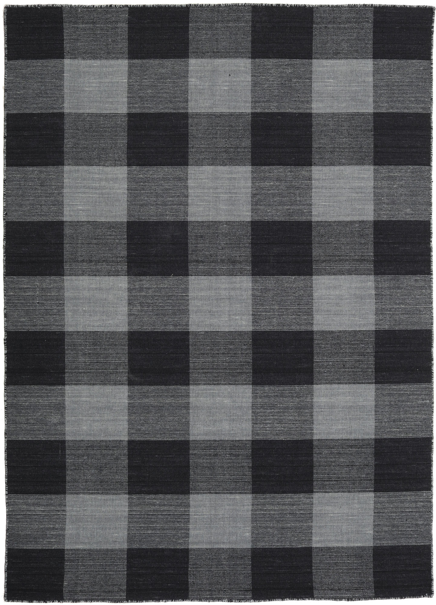 Annodato a mano. Provenienza: India Check Kilim Tappeto - Nero / Grigio scuro 140x200