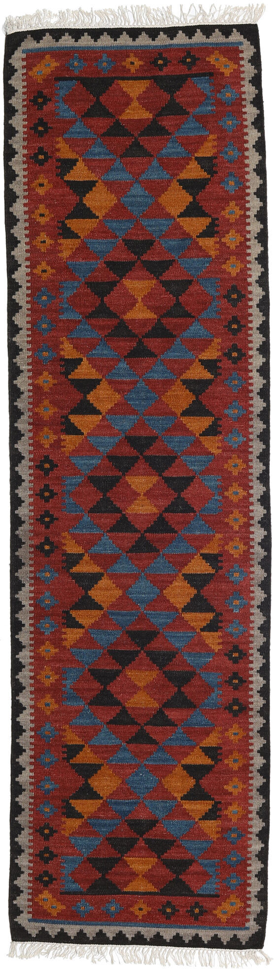 RugVista Kilim Isparta Tappeto - Rosso ruggine / Blu 80x300