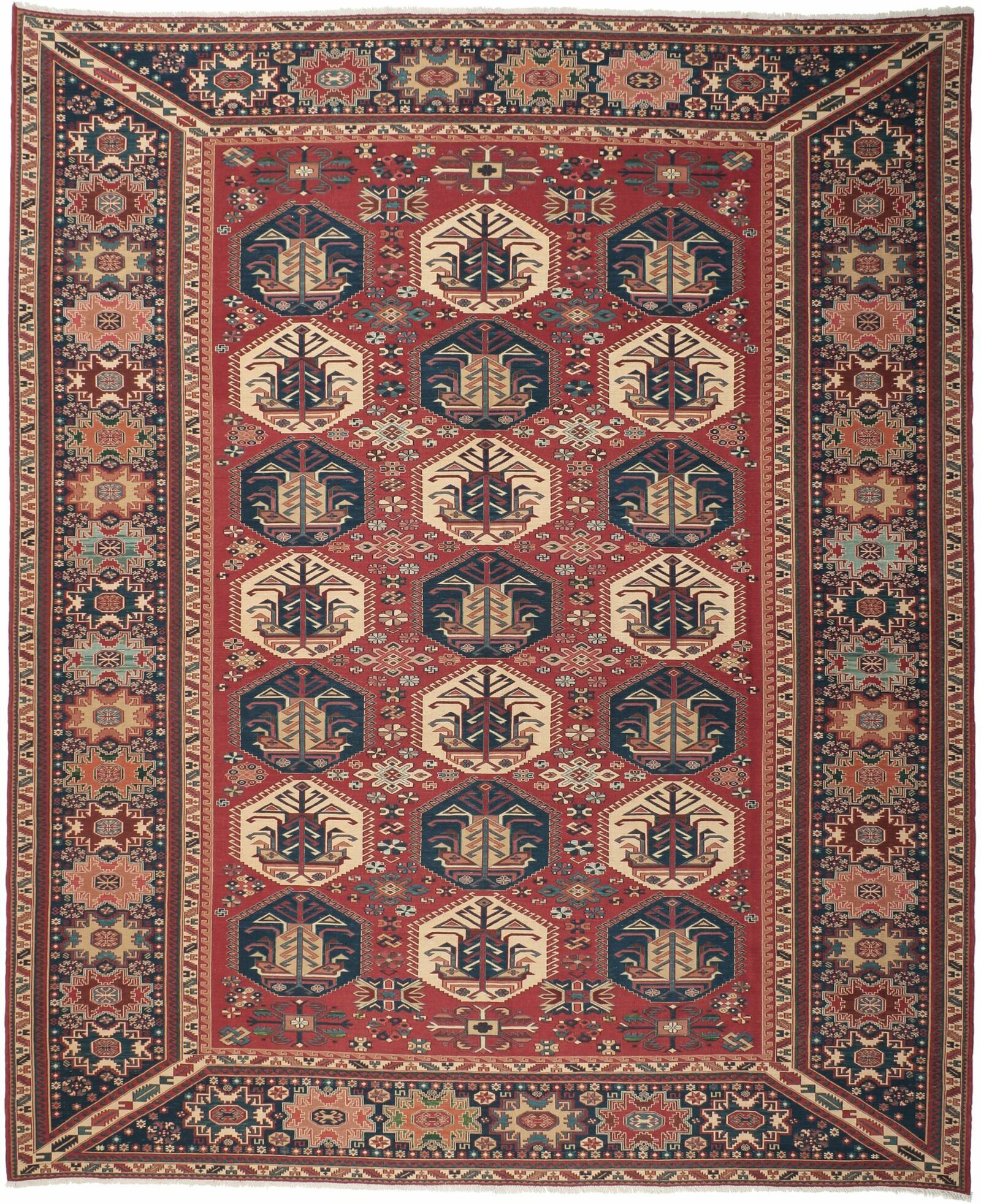 Annodato a mano. Provenienza: Afghanistan Kilim Golbarjasta Soumakh Tappeto 330x389