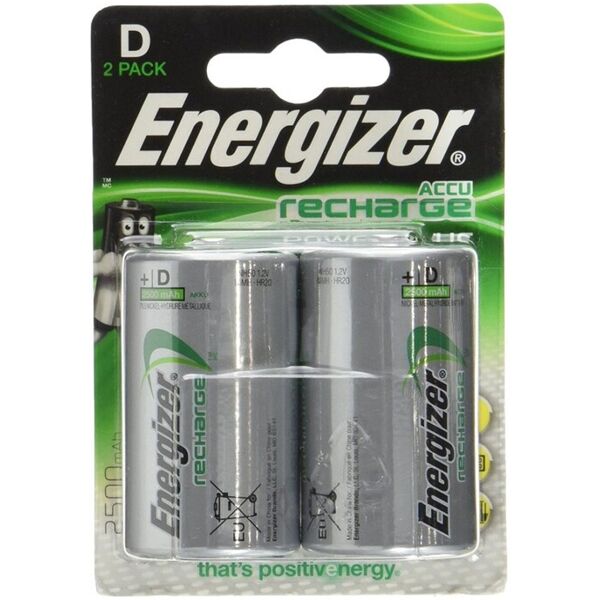 energizer torcia d 2500 mah - blister da 2 batterie ricaricabili