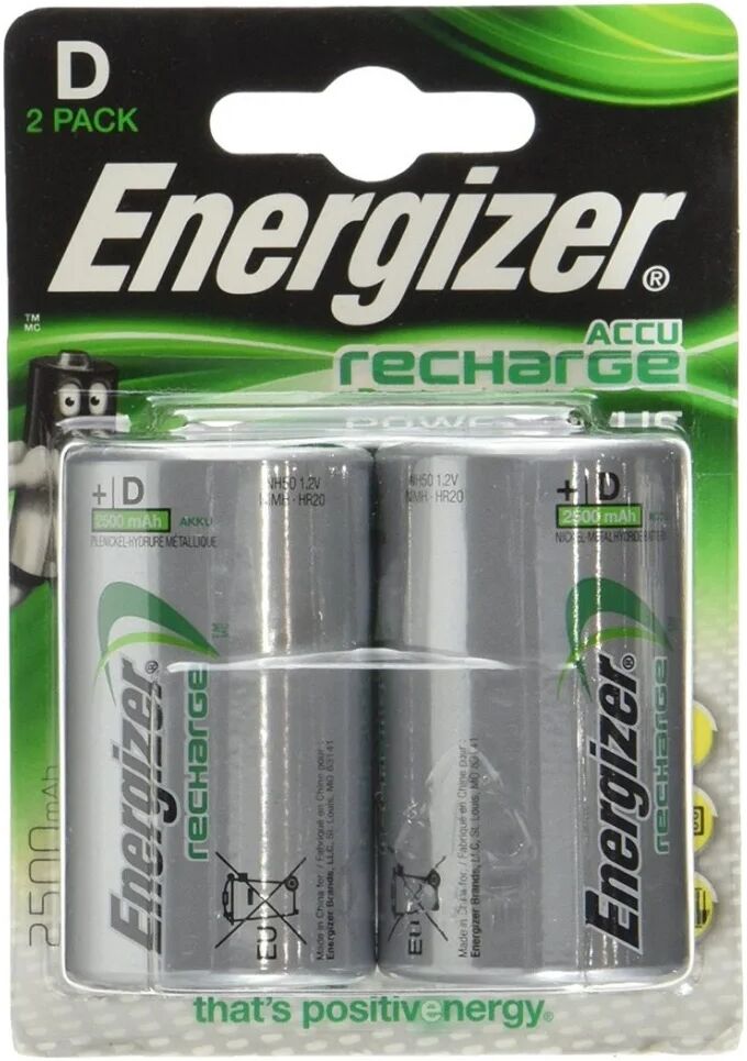 Energizer Torcia D 2500 Mah - Blister Da 2 Batterie Ricaricabili