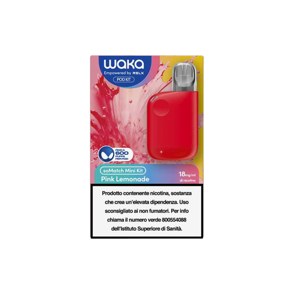 relx waka somatch mini kit ricaricabile 440mah (red) + pod precaricata pink lemonade