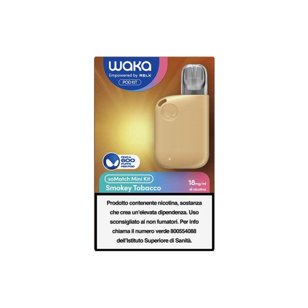 relx waka somatch mini kit ricaricabile 440mah (gold) + pod precaricata smokey tobacco