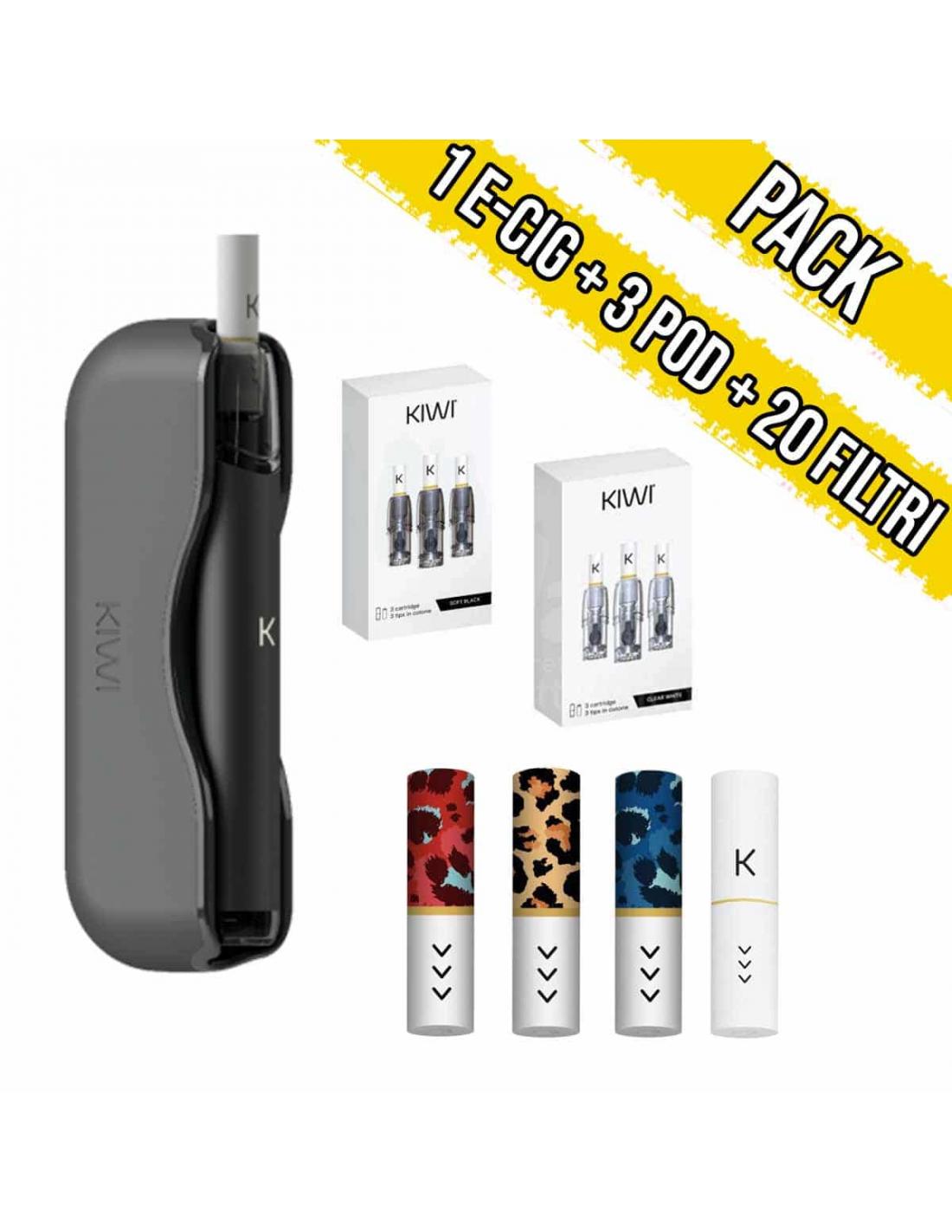 kiwi vapor + confezione 3 pod ricambio + 20 filtri soft tip