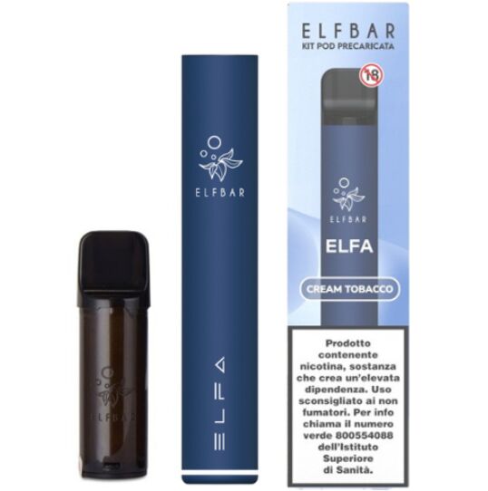 elf bar elfa ricaricabile pod mod kit 500mah (navy blue) + pod precaricata cream tobacco