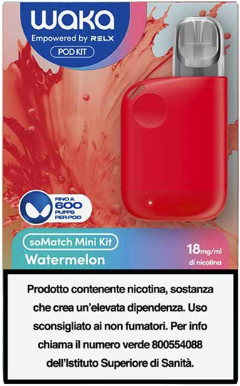 relx waka somatch mini kit ricaricabile 440mah (red) + pod precaricata watermelon