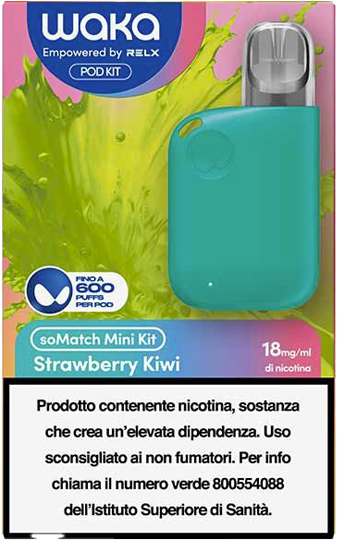 relx waka somatch mini kit ricaricabile 440mah (aqua) + pod precaricata strawberry kiwi