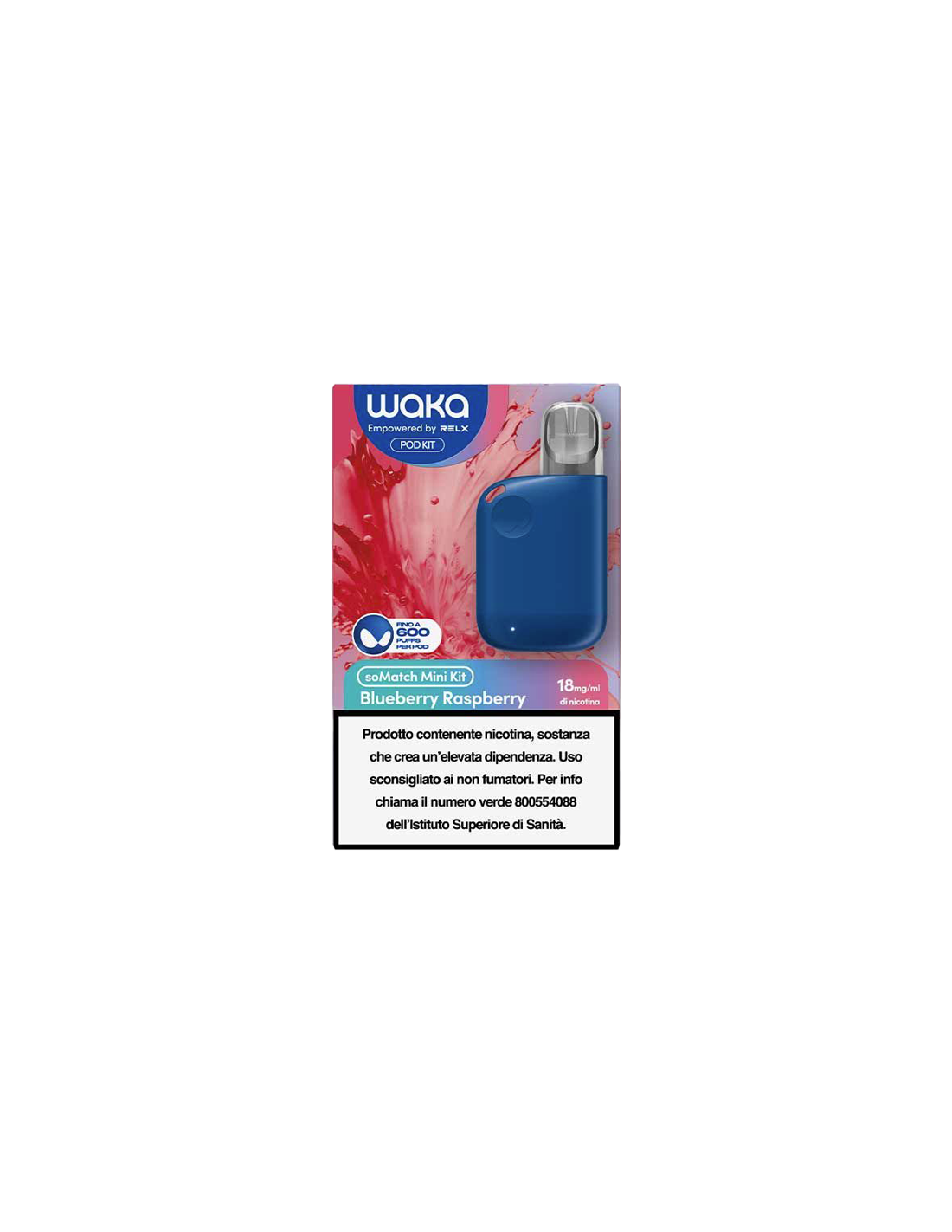 Relx Waka Somatch Mini Kit Ricaricabile 440mah (Blue) + Pod Precaricata Blueberry Raspberry